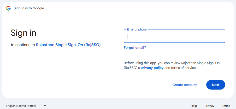 Sign up for Rajasthan SSO ID Portal using Google Account