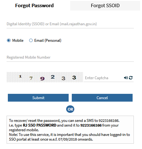 Enter SSO ID details to submit a request of Forgot Password