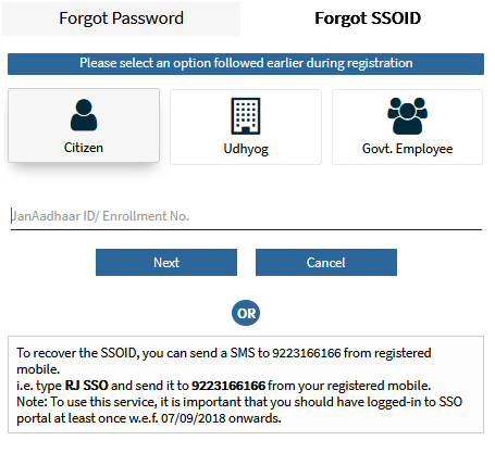 Recover SSO ID as a Citizen with JanAadhaar